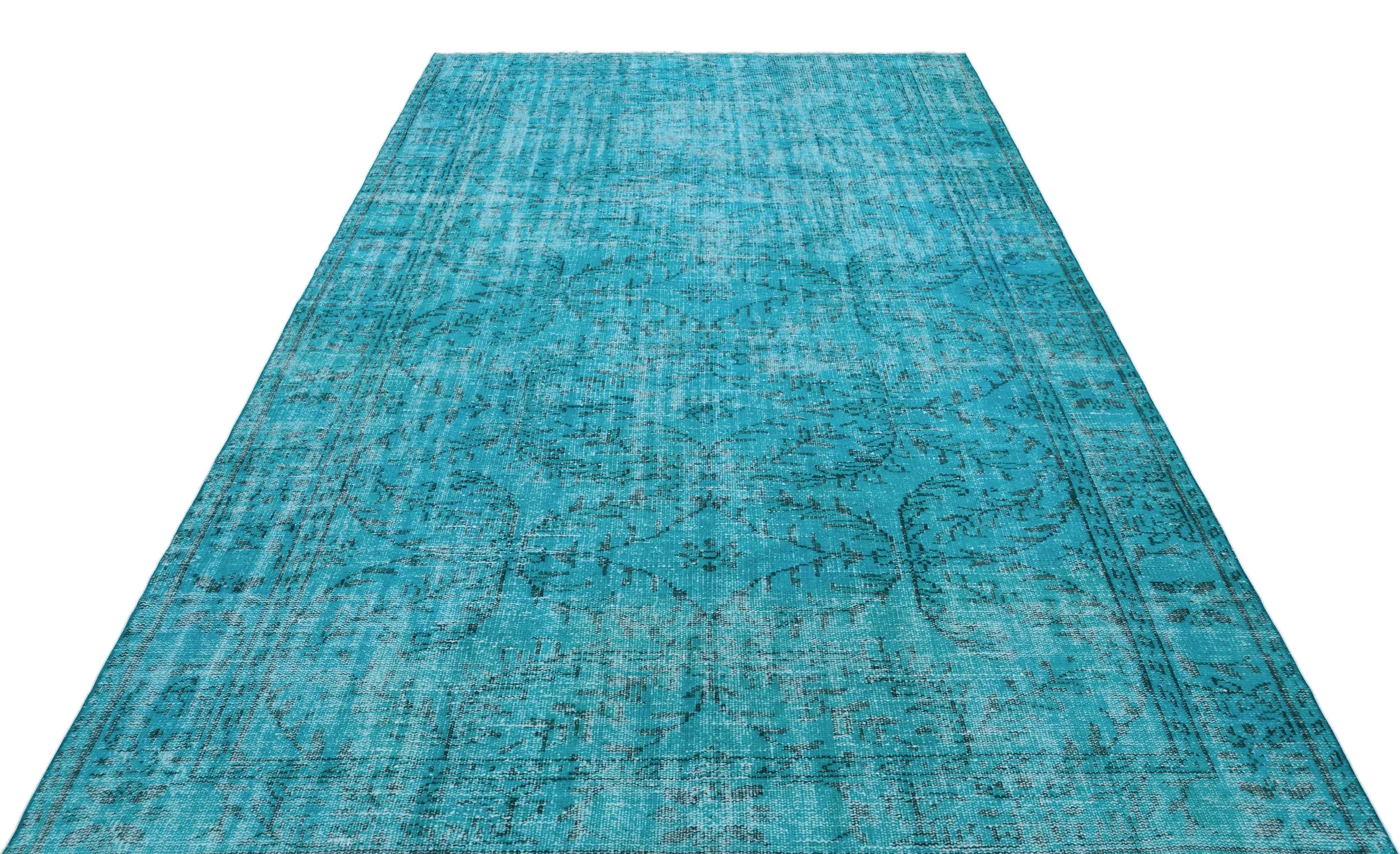 Retro Design Turquoise Over Dyed Vintage Rug 6'0'' x 9'6'' ft 183 x 290 cm
