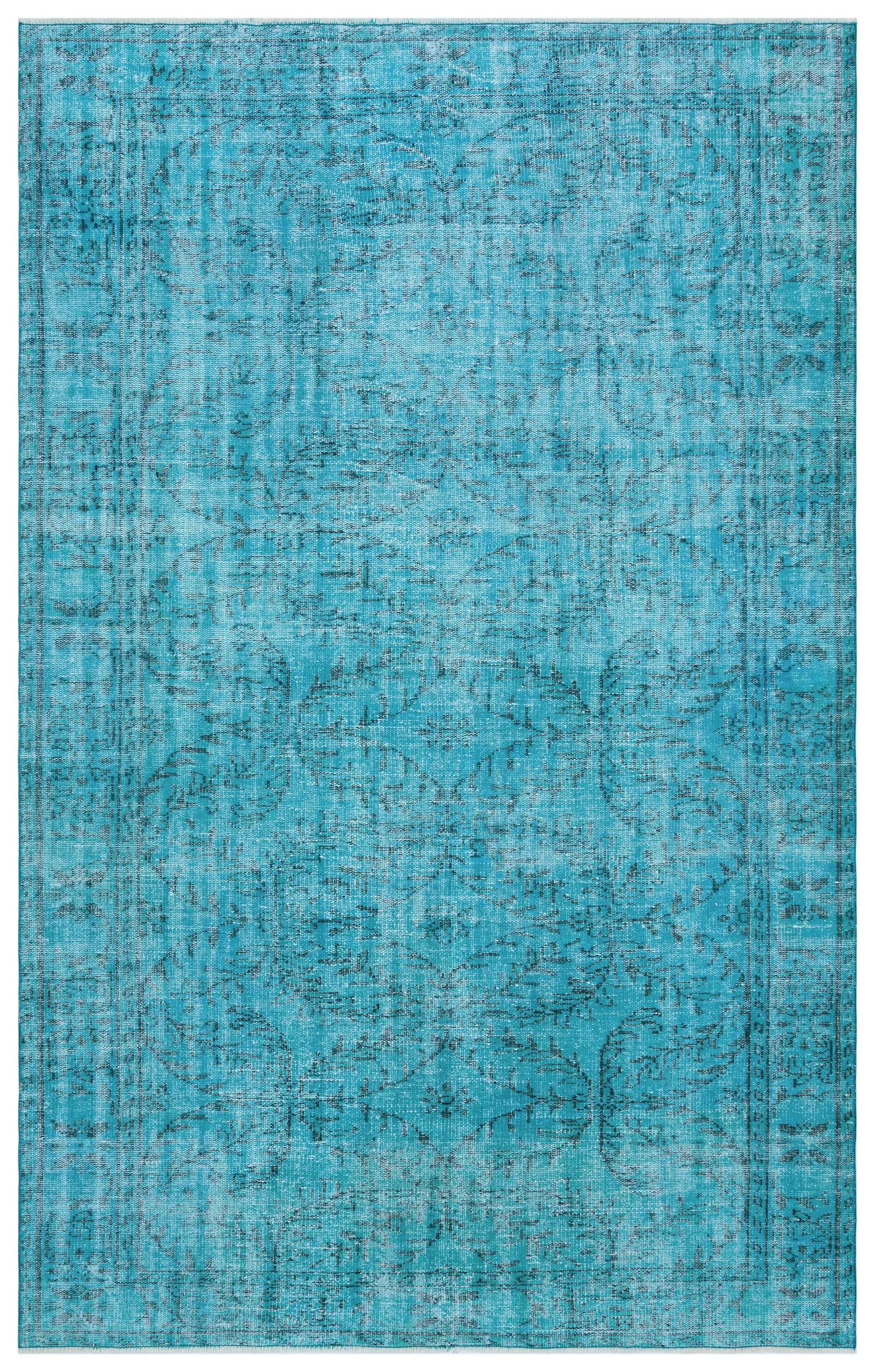 Retro Design Turquoise Over Dyed Vintage Rug 6'0'' x 9'6'' ft 183 x 290 cm