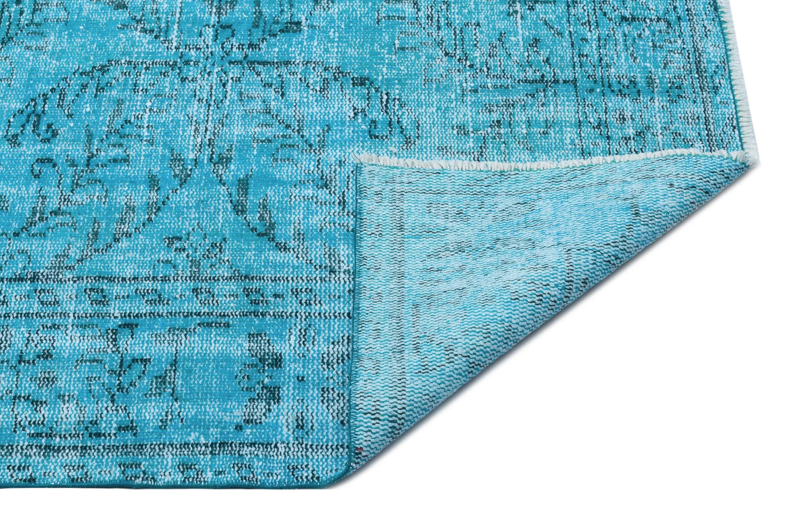 Retro Design Turquoise Over Dyed Vintage Rug 6'0'' x 9'6'' ft 183 x 290 cm