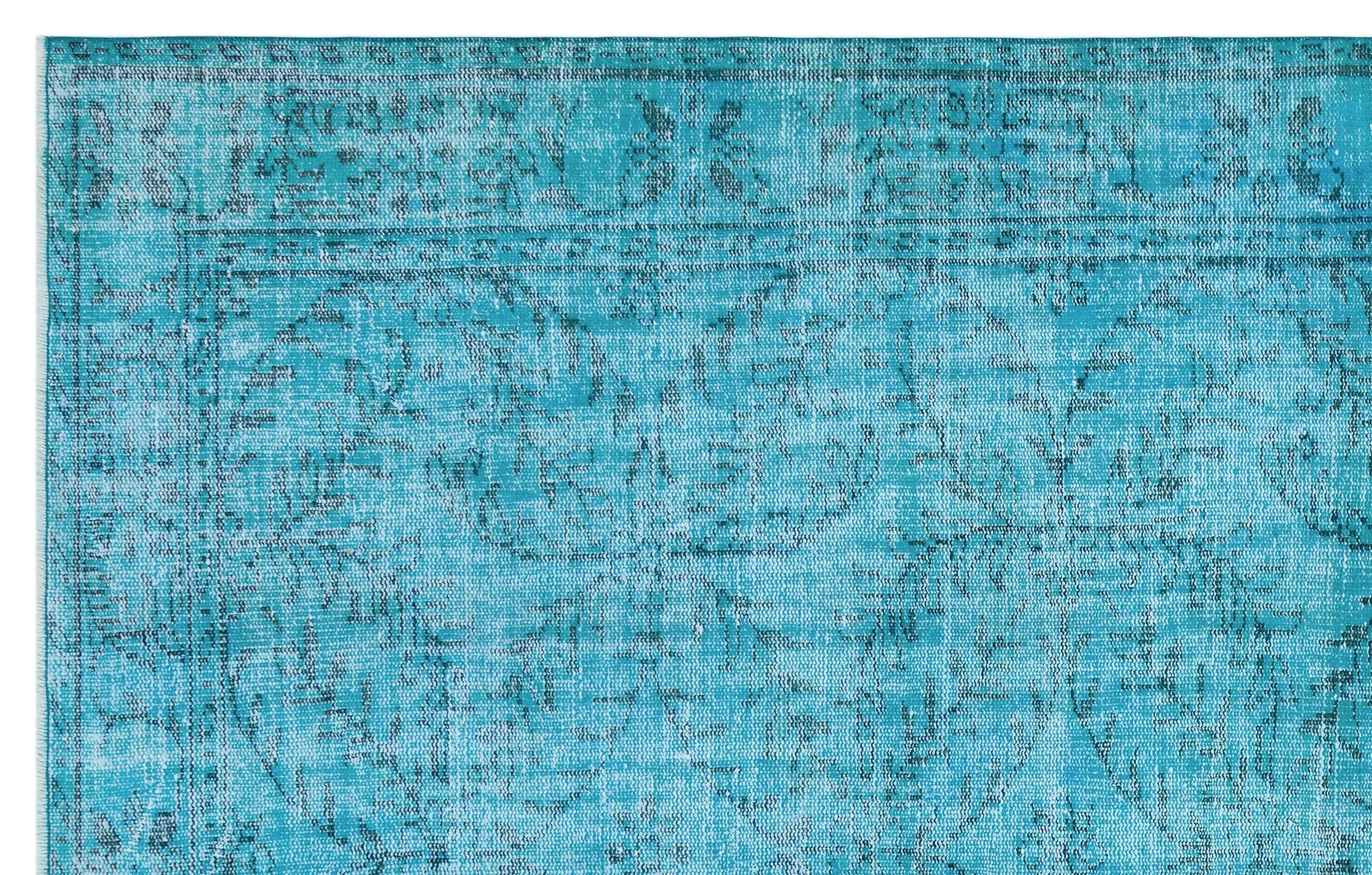 Retro Design Turquoise Over Dyed Vintage Rug 6'0'' x 9'6'' ft 183 x 290 cm