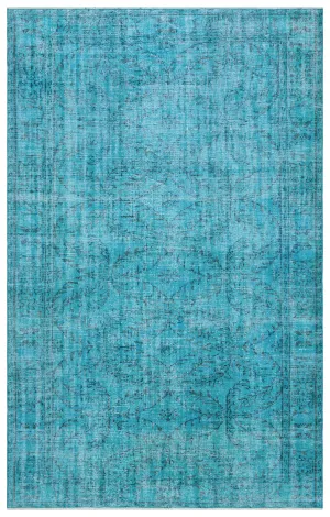 Retro Design Turquoise Over Dyed Vintage Rug 6'0'' x 9'6'' ft 183 x 290 cm