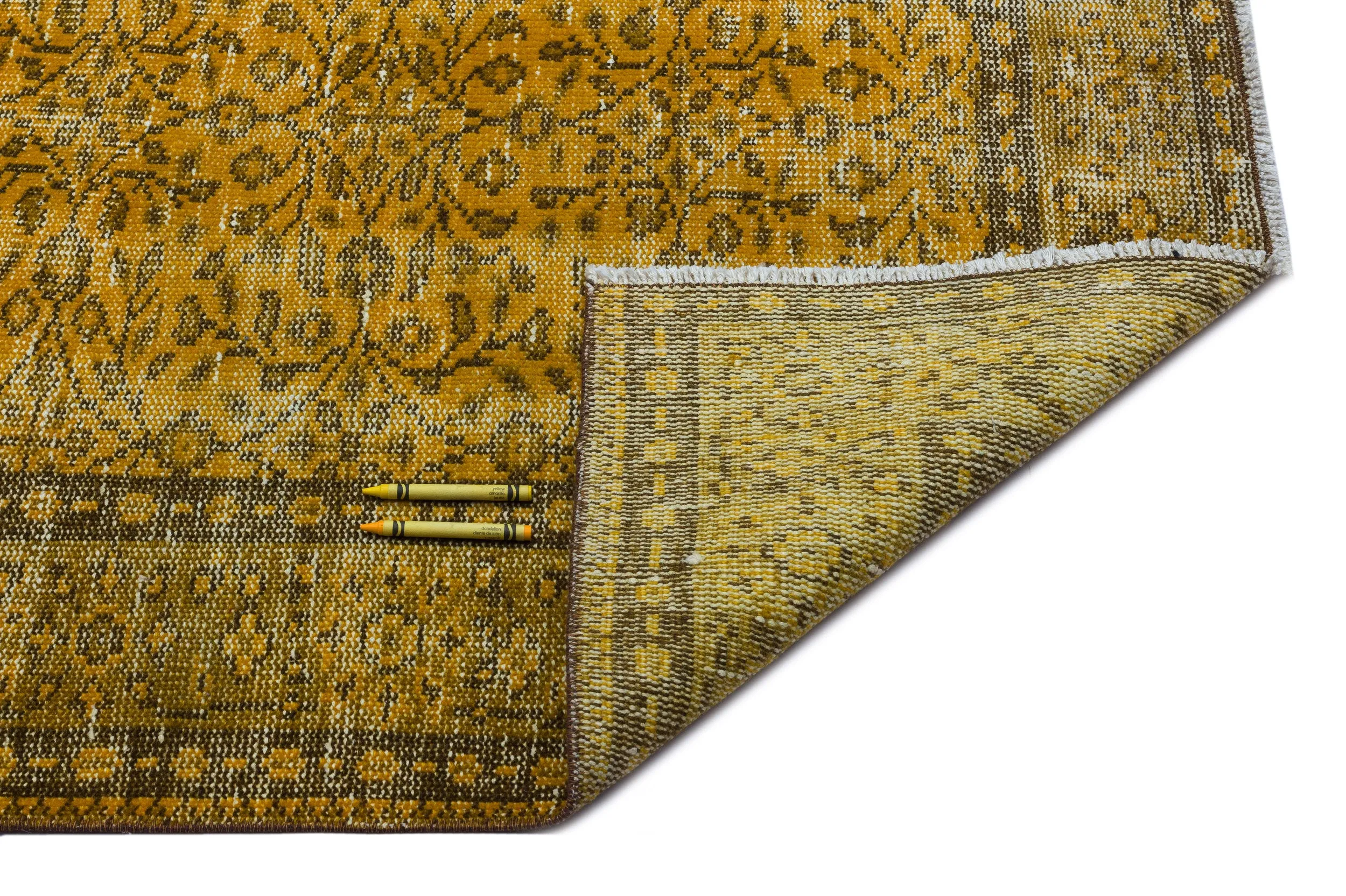 Retro Design Yellow Over Dyed Vintage Rug 5'2'' x 9'4'' ft 157 x 284 cm