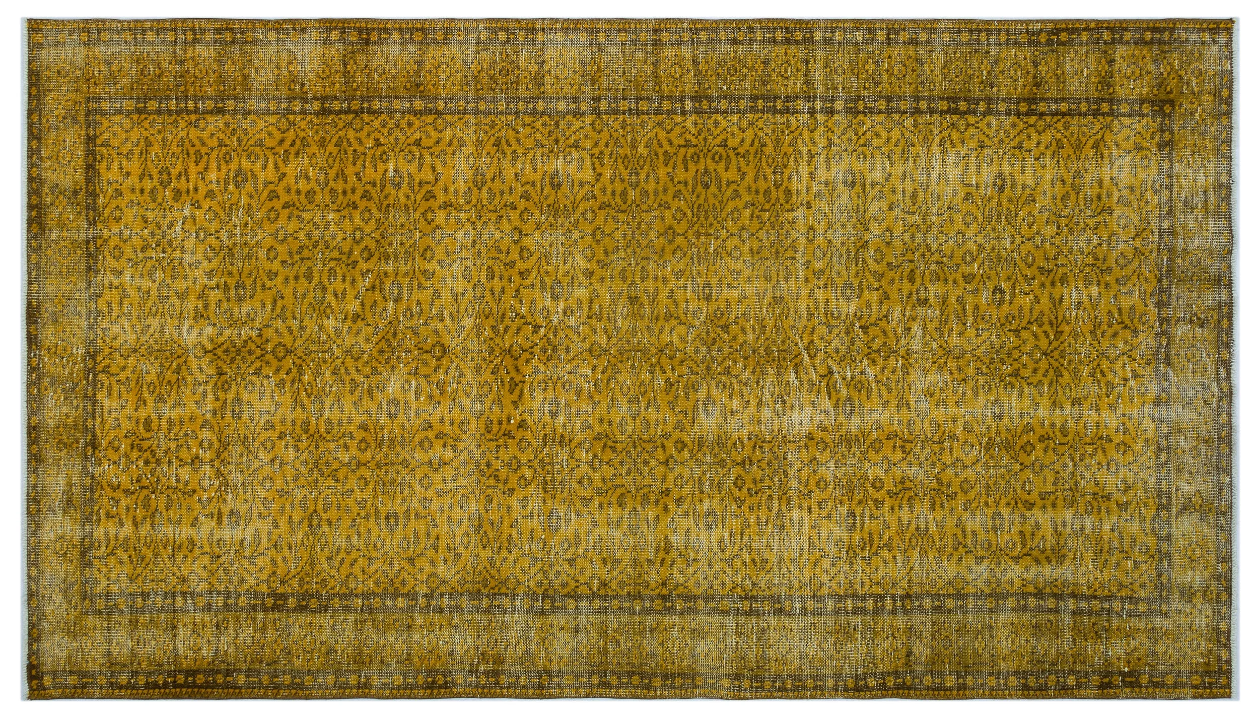 Retro Design Yellow Over Dyed Vintage Rug 5'2'' x 9'4'' ft 157 x 284 cm