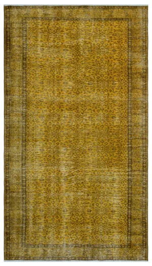 Retro Design Yellow Over Dyed Vintage Rug 5'2'' x 9'4'' ft 157 x 284 cm