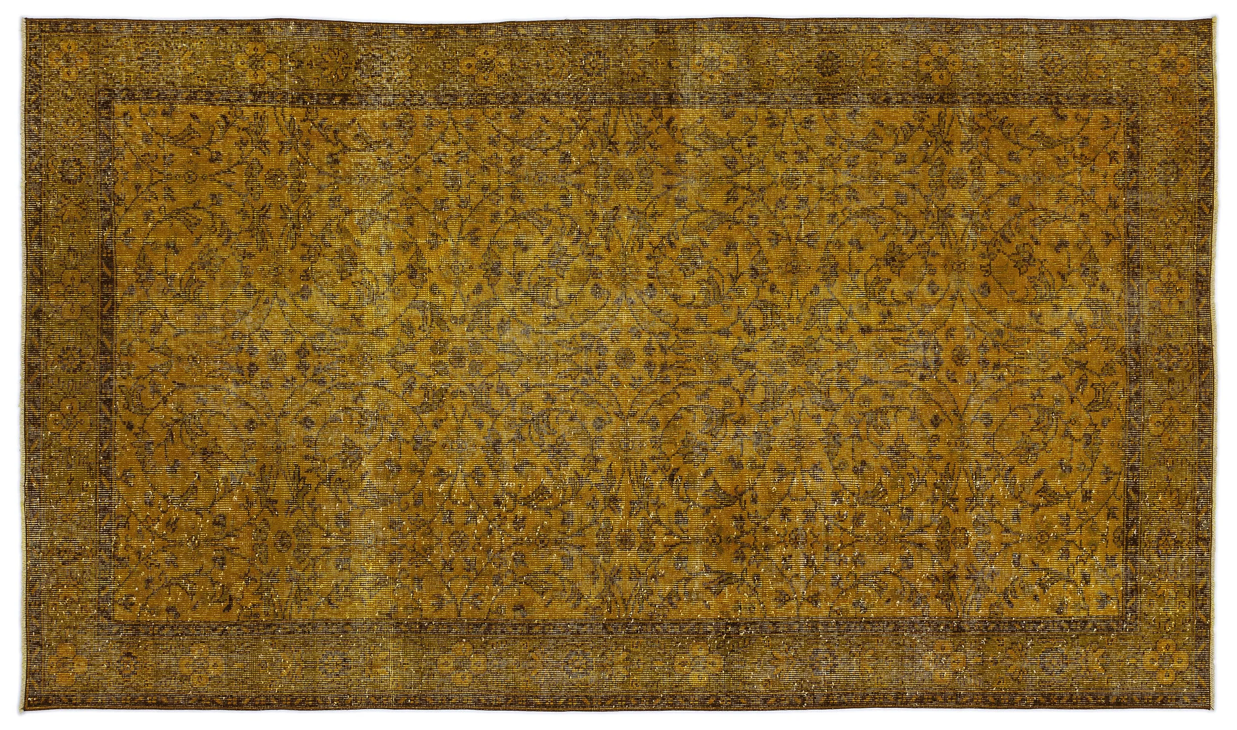 Retro Design Yellow Over Dyed Vintage Rug 5'6'' x 9'6'' ft 167 x 290 cm