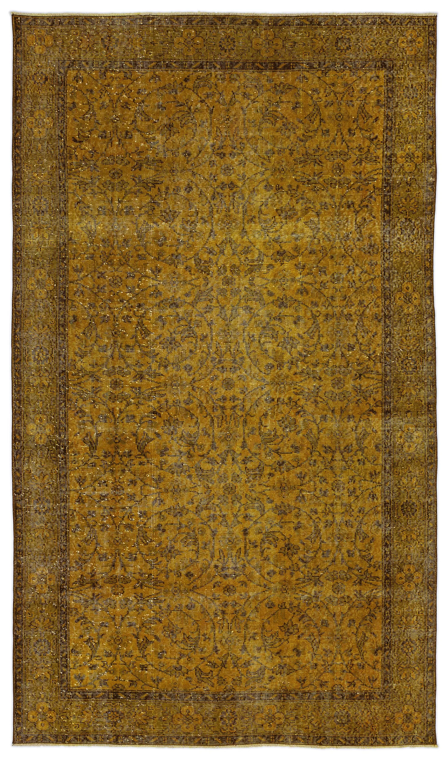 Retro Design Yellow Over Dyed Vintage Rug 5'6'' x 9'6'' ft 167 x 290 cm