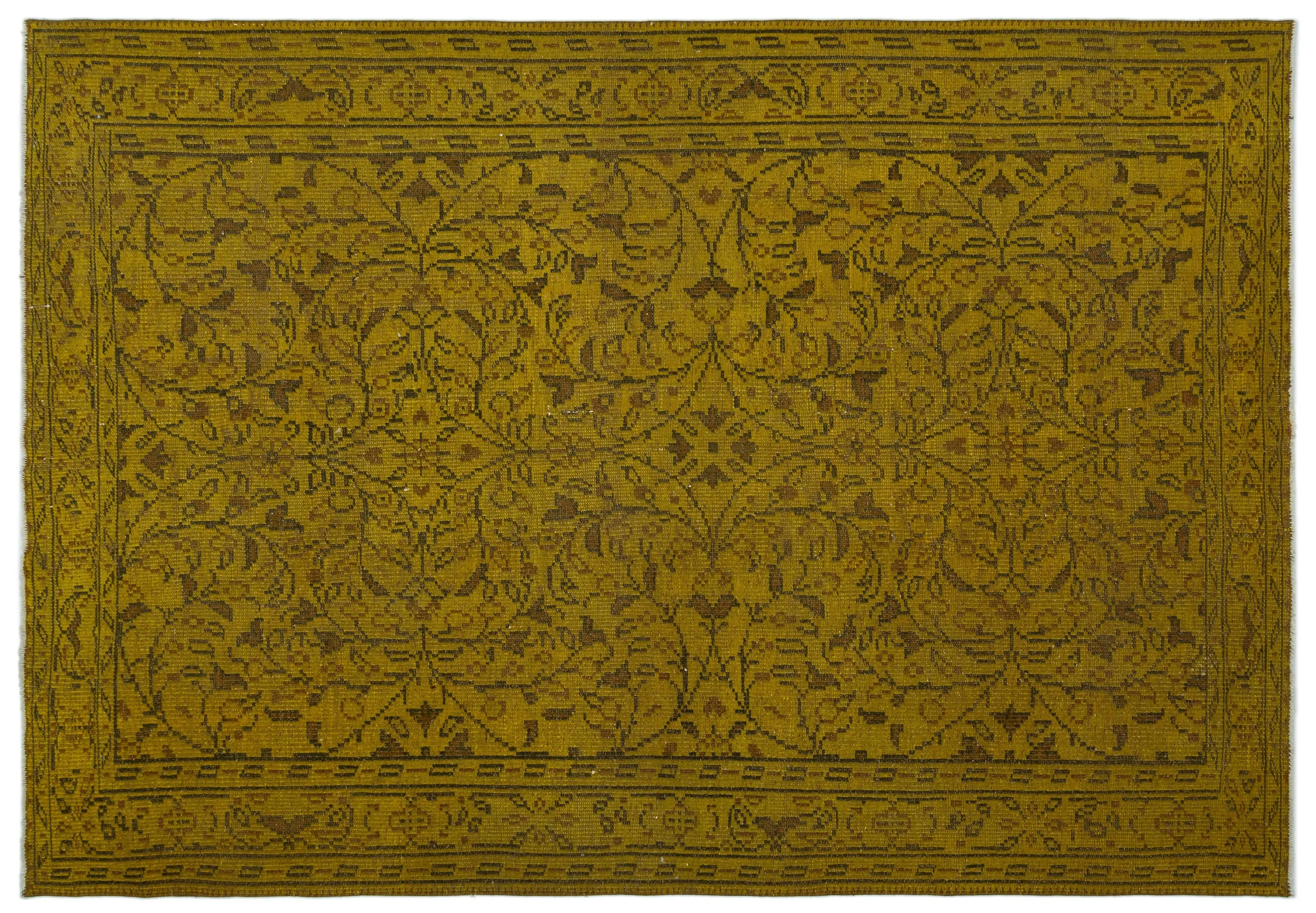 Retro Design Yellow Over Dyed Vintage Rug 6'0'' x 8'8'' ft 184 x 265 cm