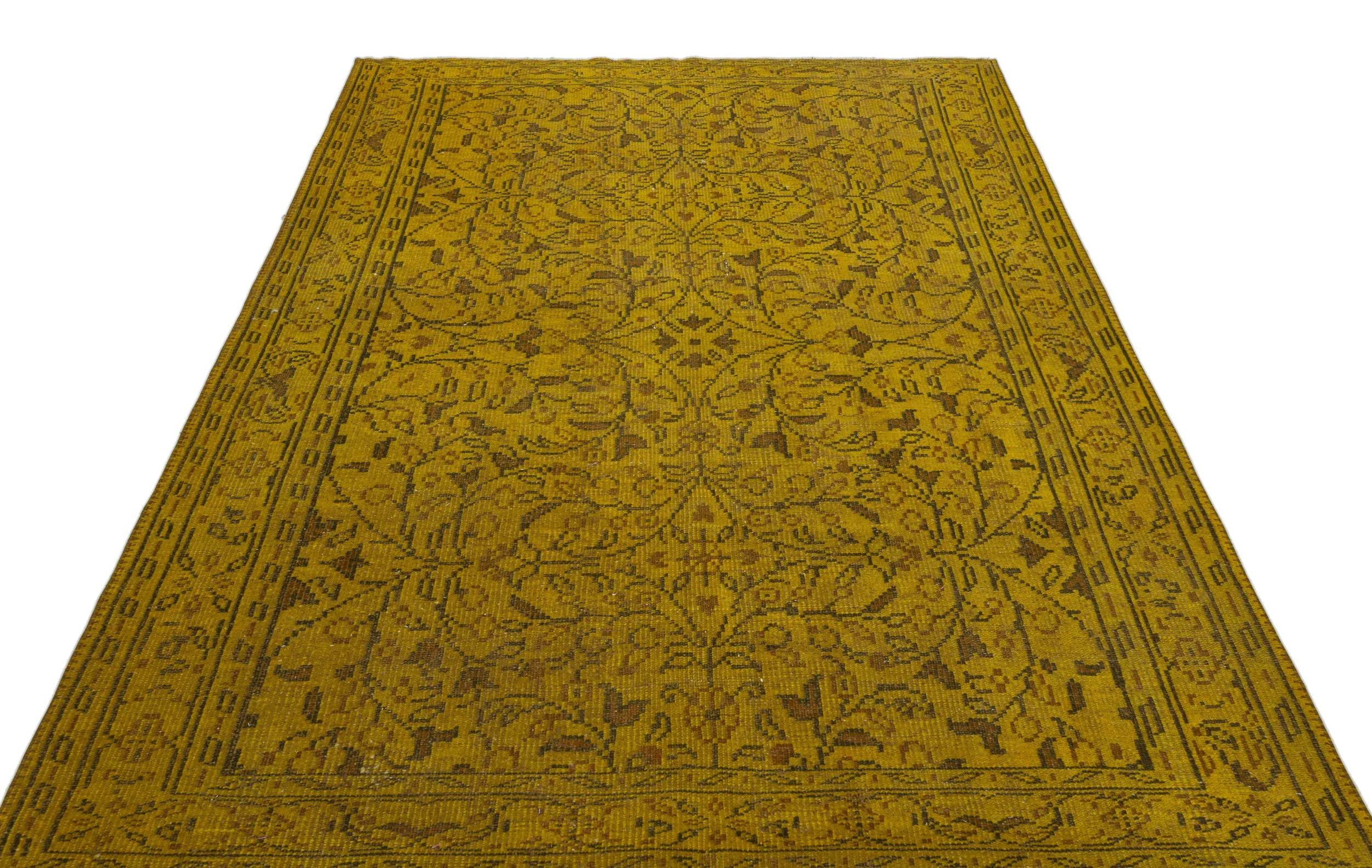 Retro Design Yellow Over Dyed Vintage Rug 6'0'' x 8'8'' ft 184 x 265 cm