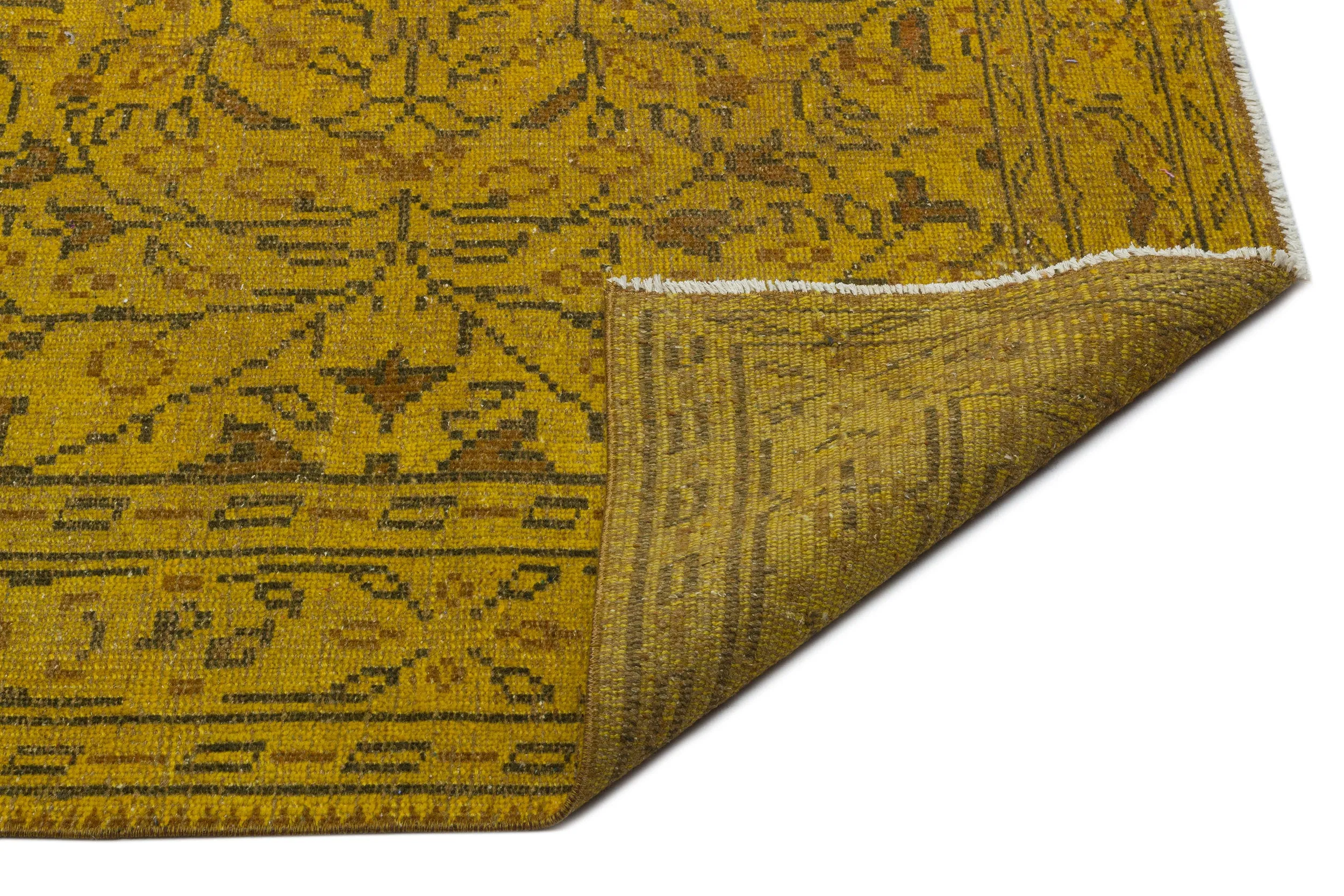 Retro Design Yellow Over Dyed Vintage Rug 6'0'' x 8'8'' ft 184 x 265 cm