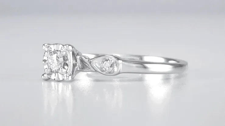 Retro Moderne Circle Illusion Petite Diamond Engagement Ring in 14K White Gold
