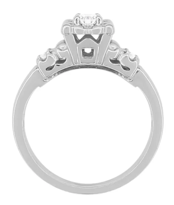 Retro Moderne Lucky Clover Diamond Engagement Ring in 14 Karat White Gold