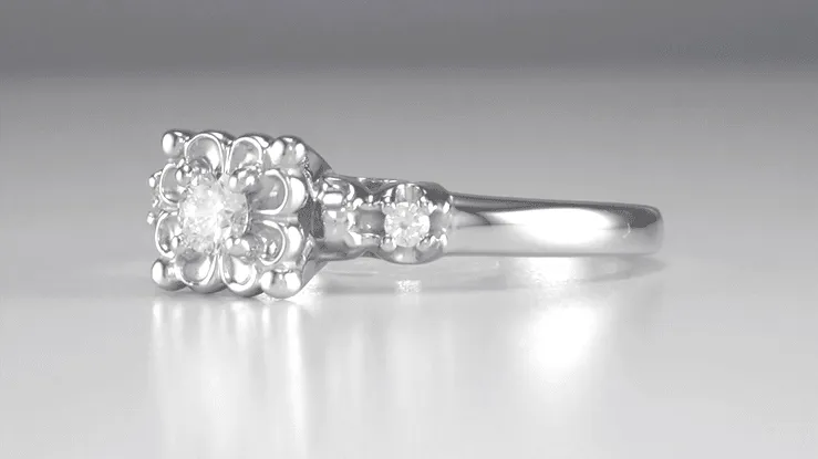 Retro Moderne Lucky Clover Diamond Engagement Ring in 14 Karat White Gold