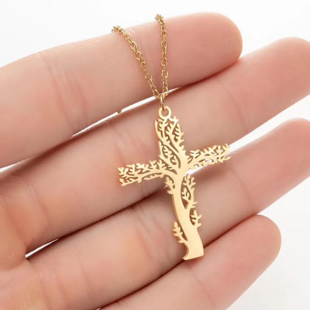 Retro Tree of Life Cross Necklace