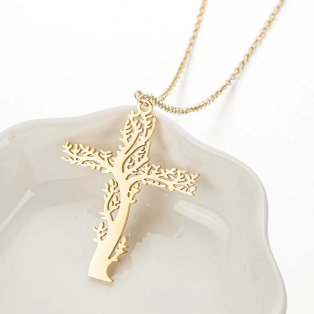 Retro Tree of Life Cross Necklace