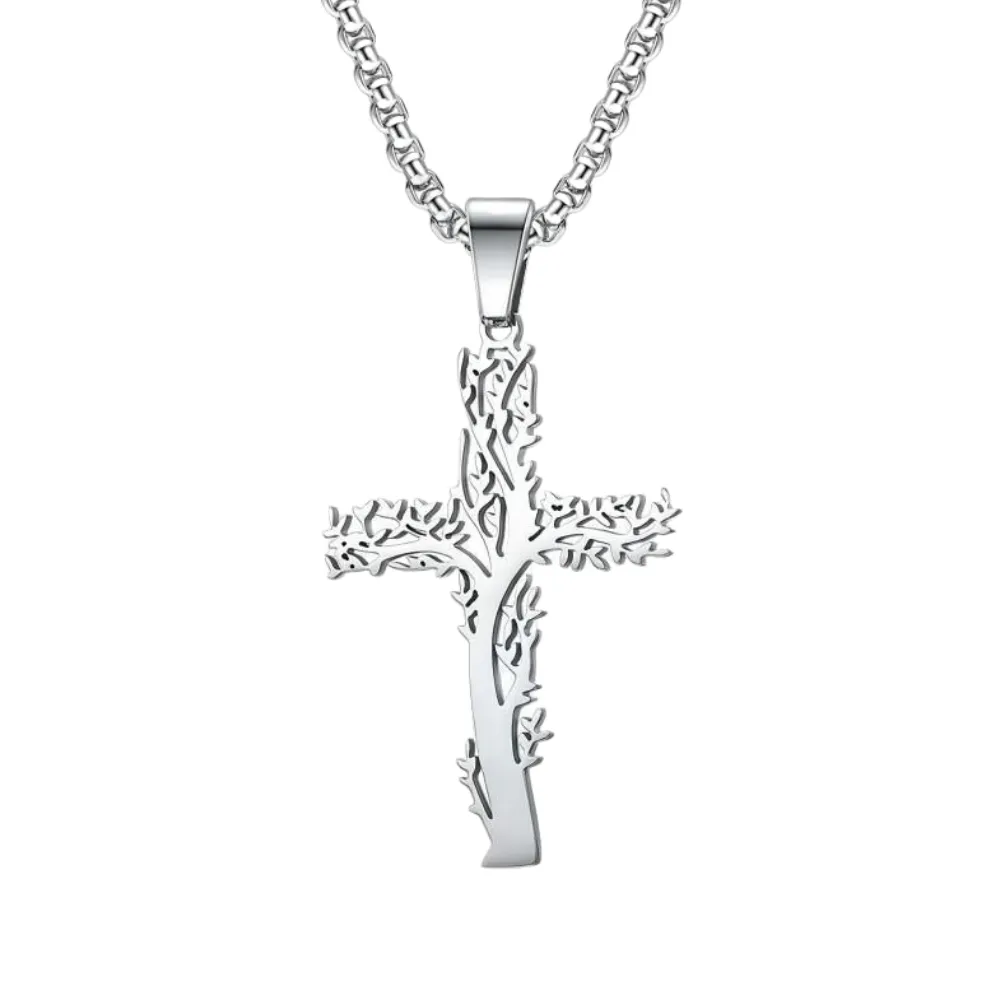 Retro Tree of Life Cross Necklace