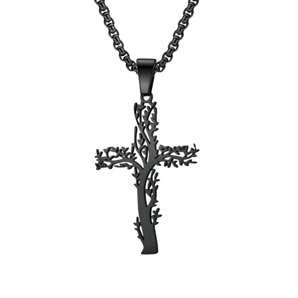 Retro Tree of Life Cross Necklace