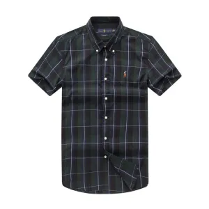 RL Custom Fit Short Sleeve Men's Button Down Oxford Shirt-NavyBlue