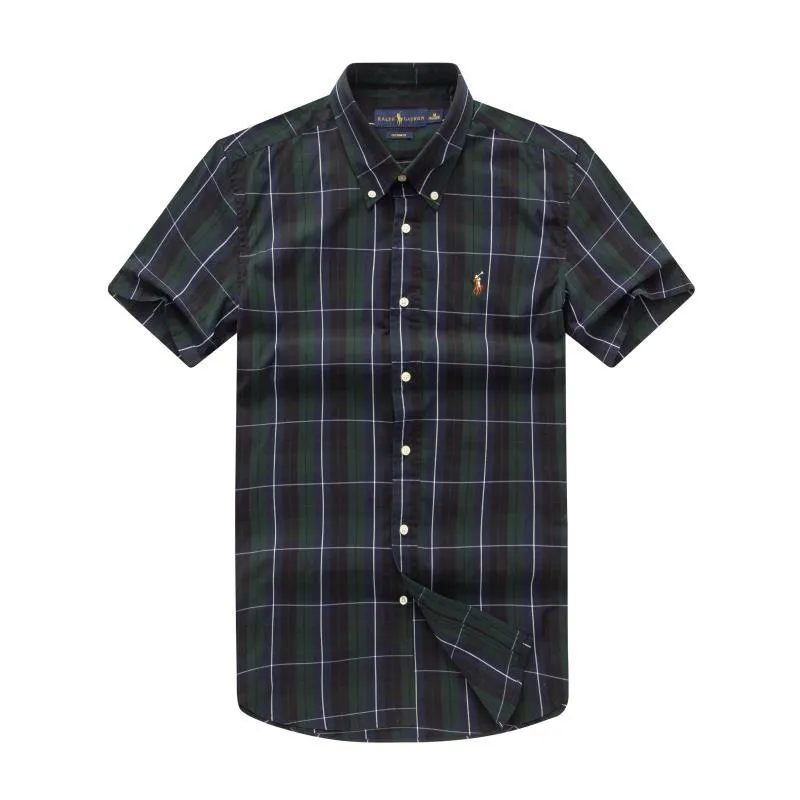 RL Custom Fit Short Sleeve Men's Button Down Oxford Shirt-NavyBlue