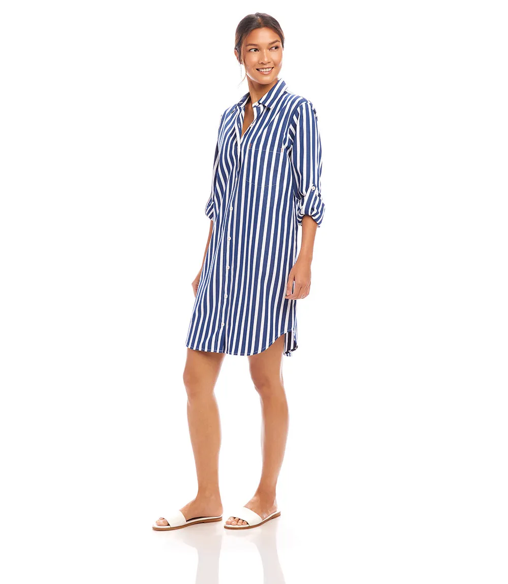 Roll Tab Stripe Shirtdress