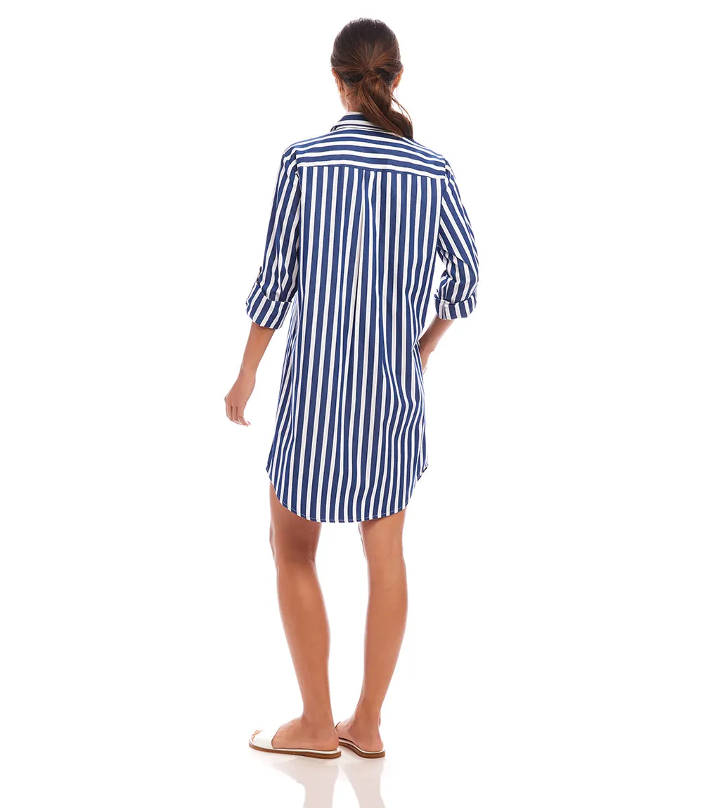Roll Tab Stripe Shirtdress