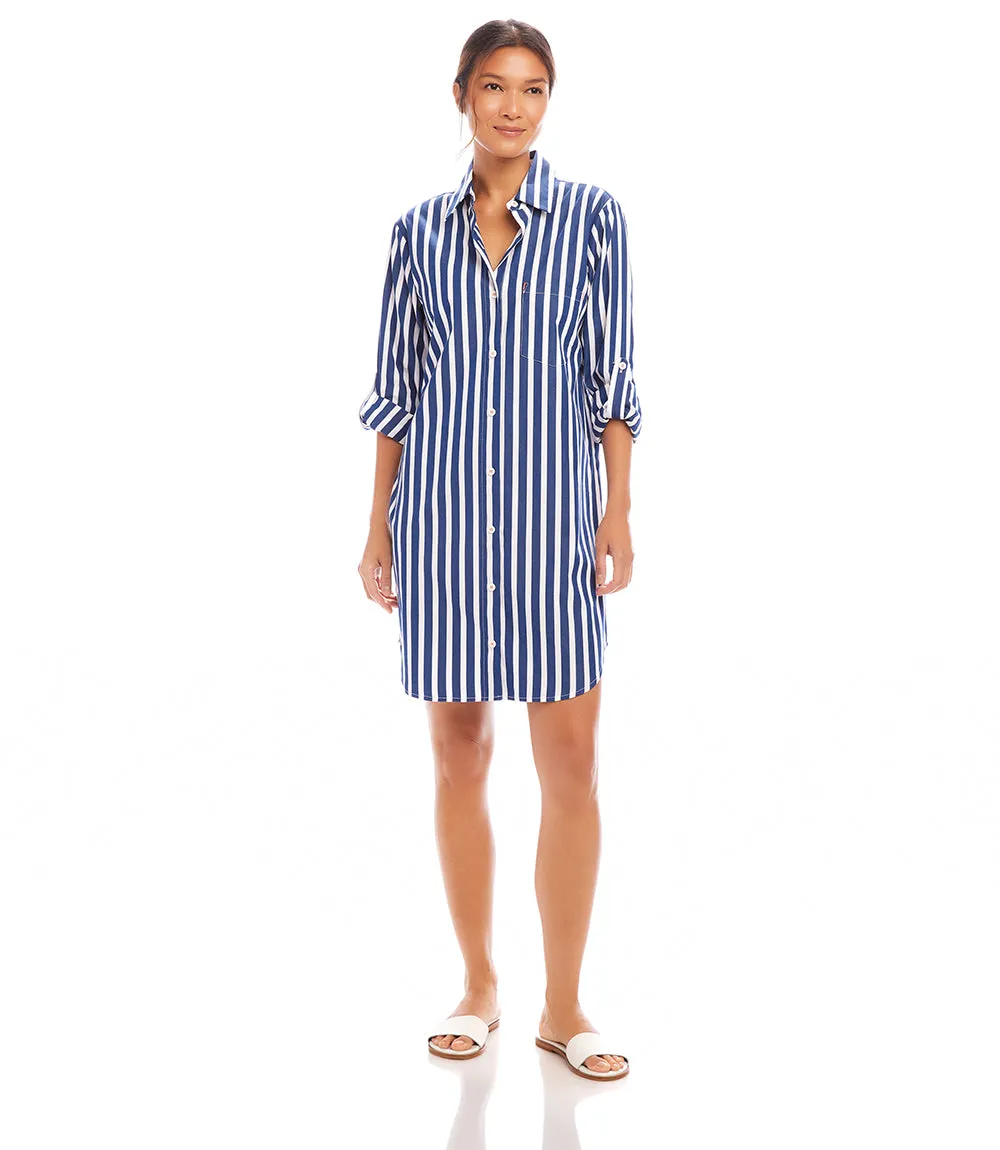 Roll Tab Stripe Shirtdress
