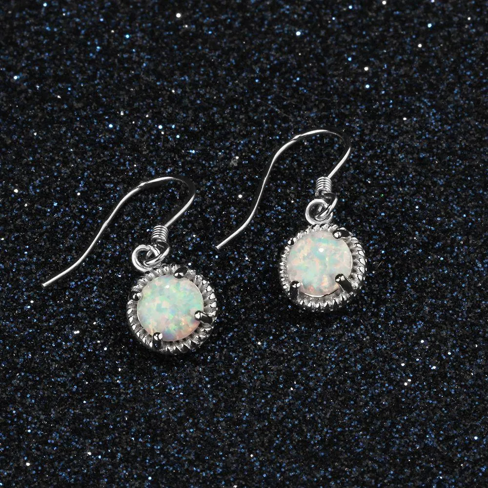 Romantic Round Opal Stone Earring 925 Sterling Silver Drop Earrings For Women Jewelry Anniversary Gift