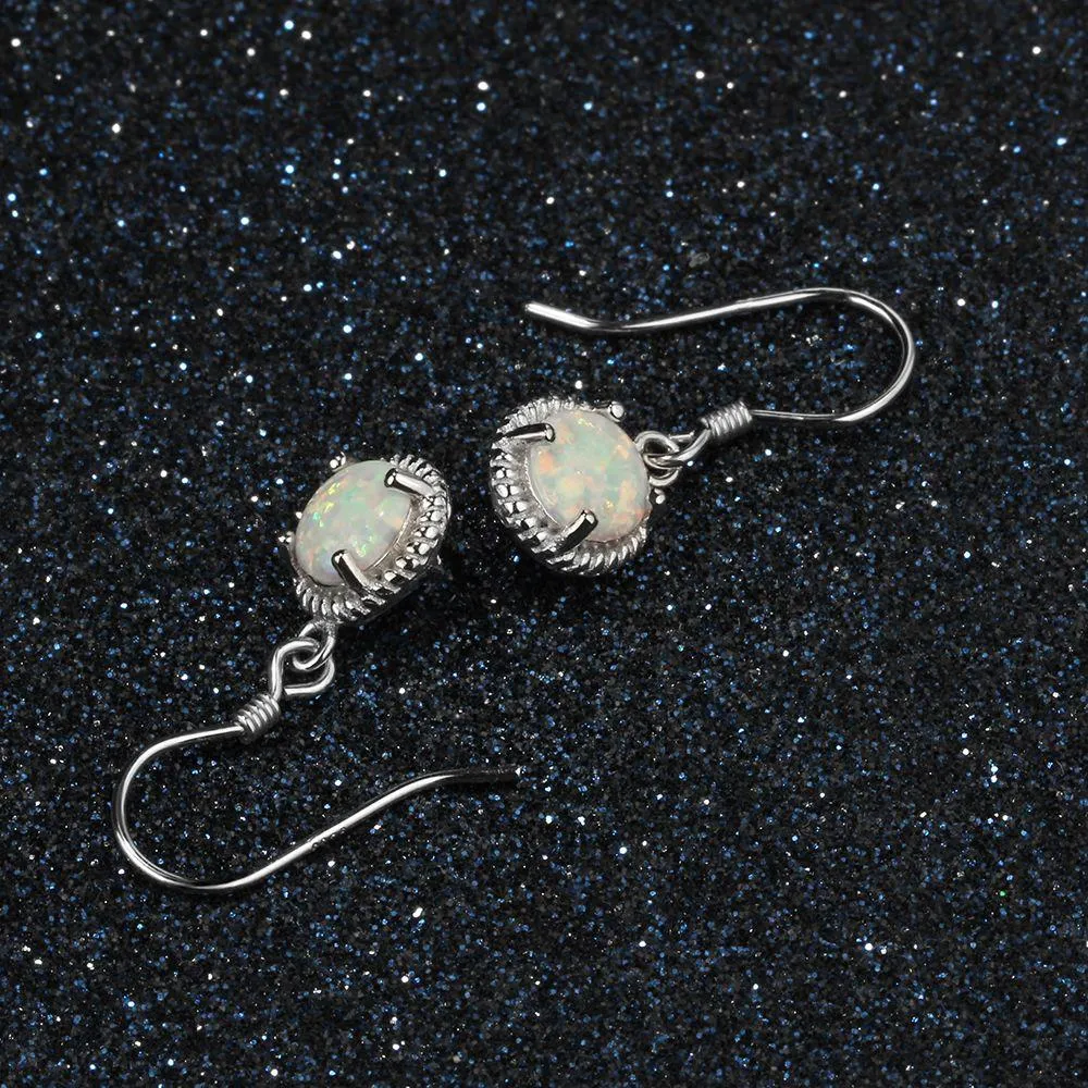 Romantic Round Opal Stone Earring 925 Sterling Silver Drop Earrings For Women Jewelry Anniversary Gift
