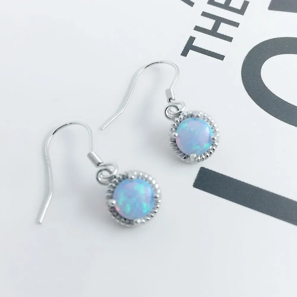 Romantic Round Opal Stone Earring 925 Sterling Silver Drop Earrings For Women Jewelry Anniversary Gift