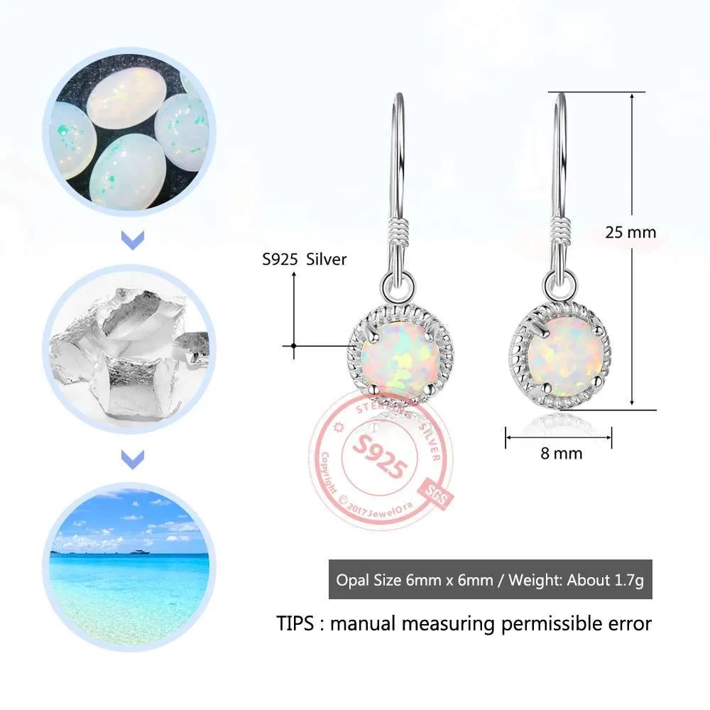 Romantic Round Opal Stone Earring 925 Sterling Silver Drop Earrings For Women Jewelry Anniversary Gift
