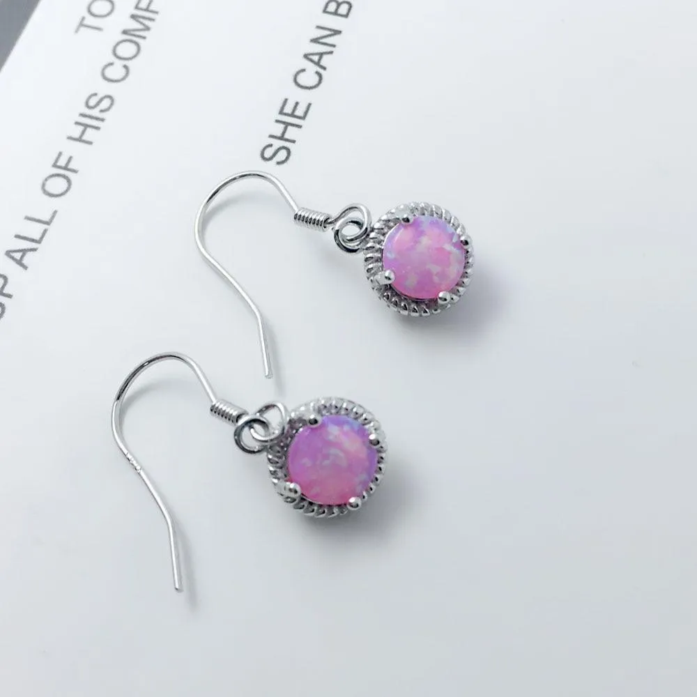 Romantic Round Opal Stone Earring 925 Sterling Silver Drop Earrings For Women Jewelry Anniversary Gift