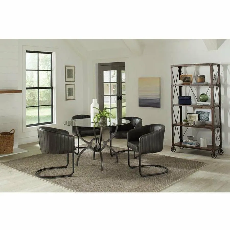 Round Dining Table with Leather Barrel Chairs - 5 PC Set