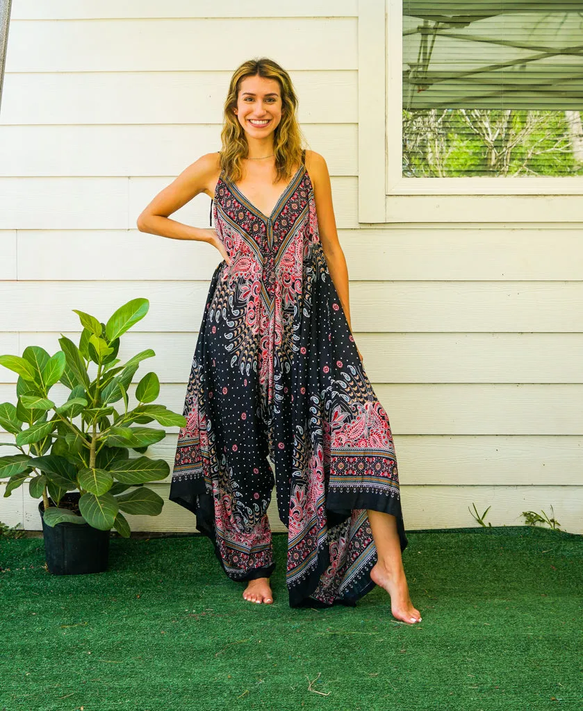 Royal Peacock Paisley Boho Jumpsuit