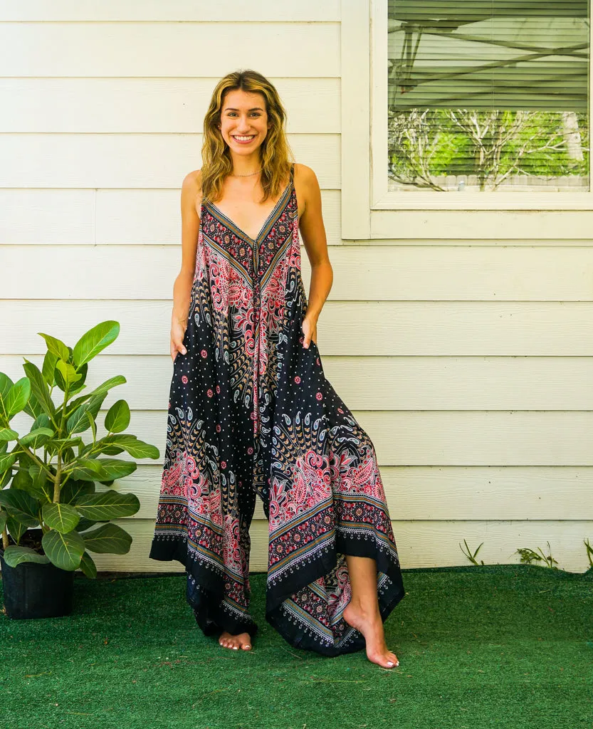 Royal Peacock Paisley Boho Jumpsuit