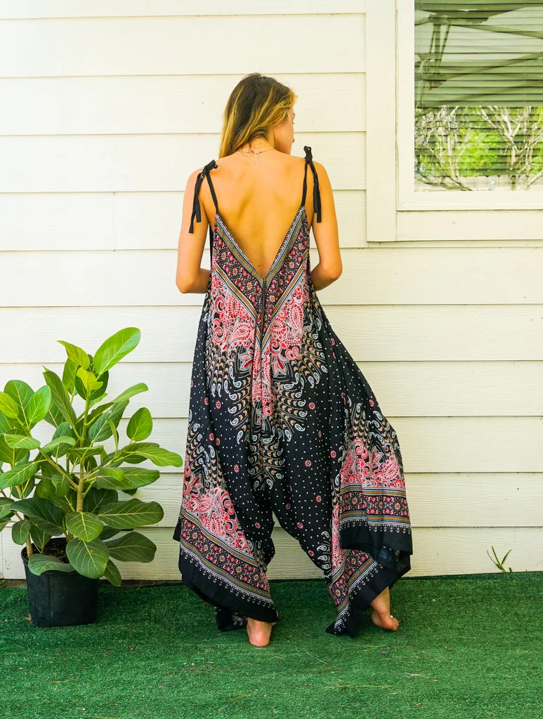 Royal Peacock Paisley Boho Jumpsuit