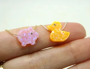 Rubber Duck / Pig Necklace – Cute Opal Charm Necklace