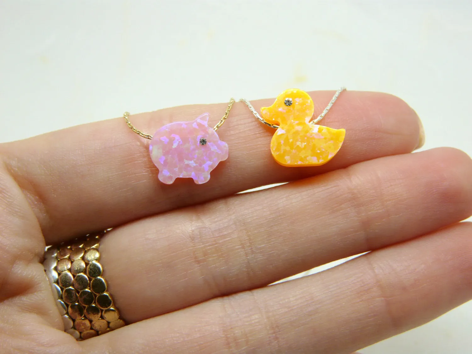 Rubber Duck / Pig Necklace – Cute Opal Charm Necklace