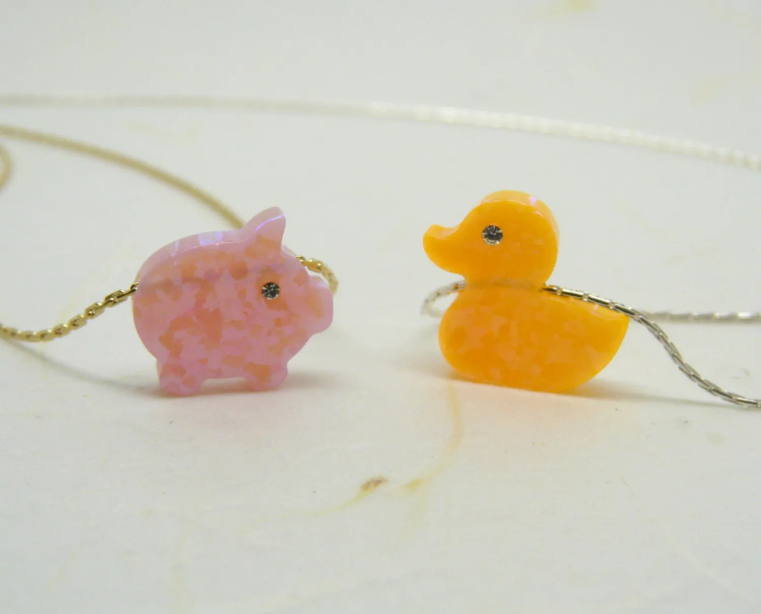 Rubber Duck / Pig Necklace – Cute Opal Charm Necklace