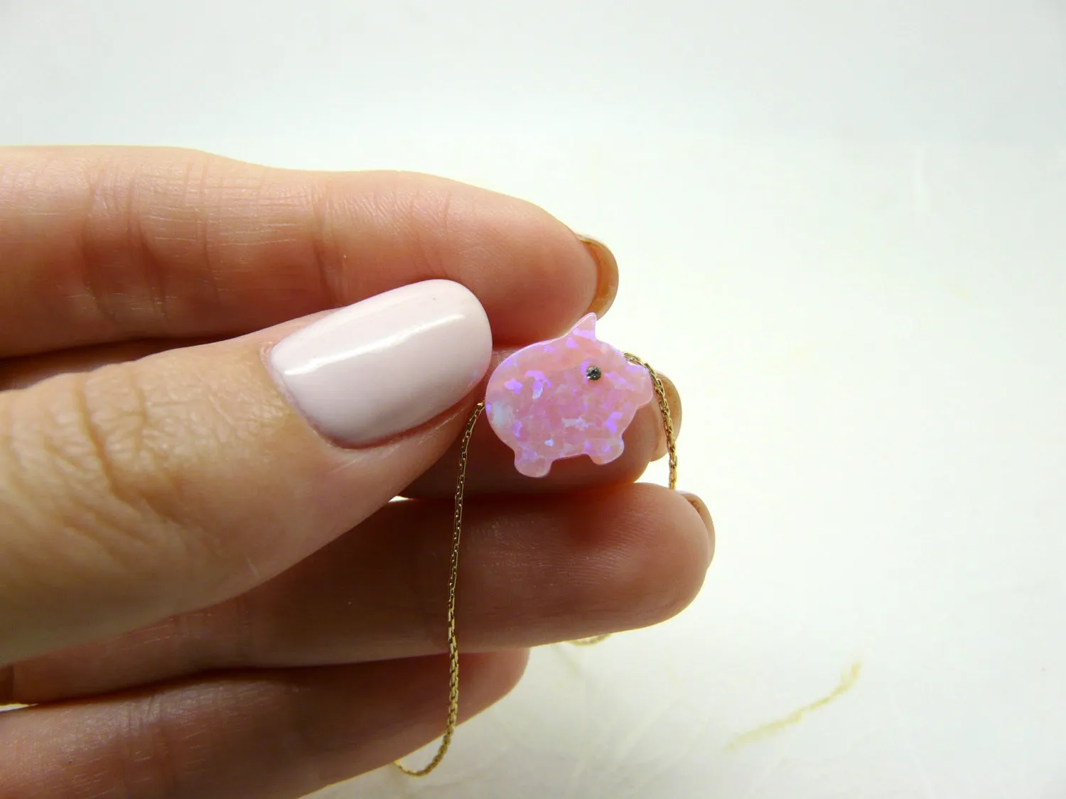 Rubber Duck / Pig Necklace – Cute Opal Charm Necklace