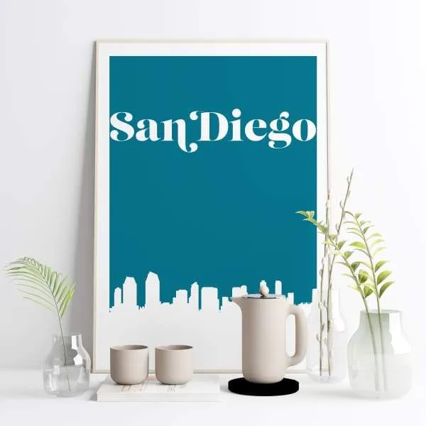 San Diego, California retro inspired city skyline