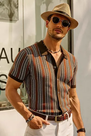 Santari | Mens 70s Style Knitted Polo Shirt Retro Summer Top with Open Collar for Holiday, Disco & Vintage Casual Looks