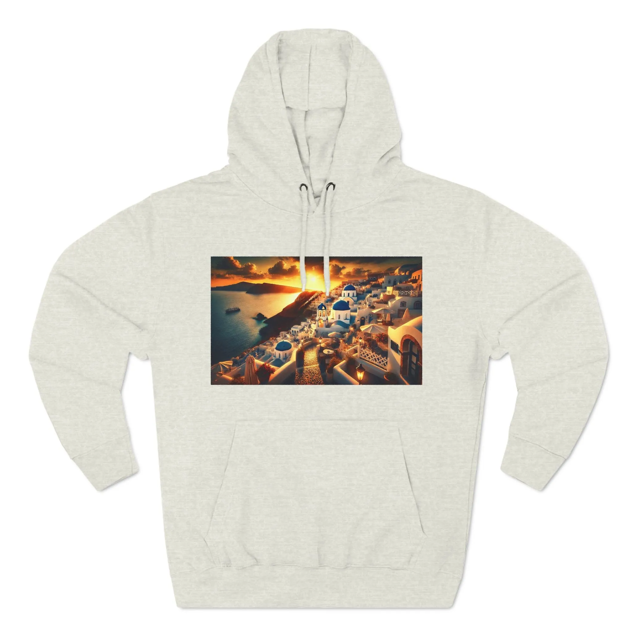 Santorini Sunset Fleece Hoodie - Cozy Travel Apparel