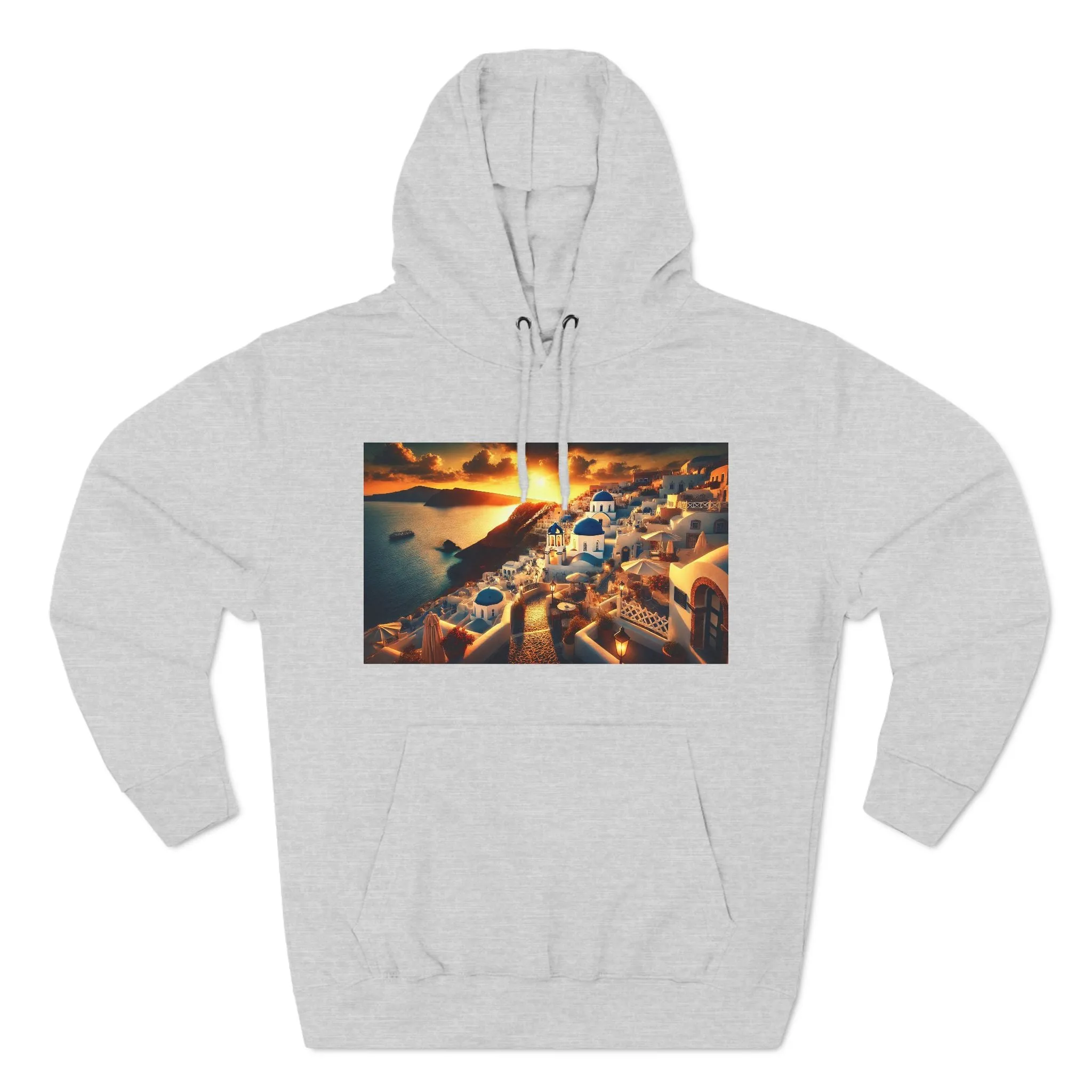Santorini Sunset Fleece Hoodie - Cozy Travel Apparel