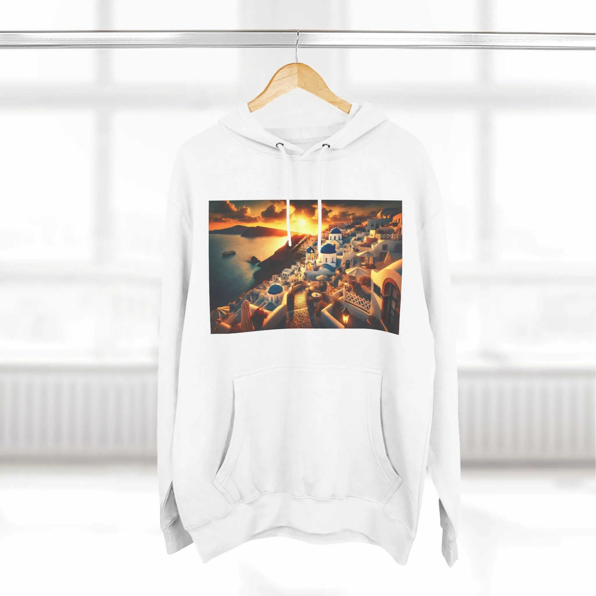 Santorini Sunset Fleece Hoodie - Cozy Travel Apparel