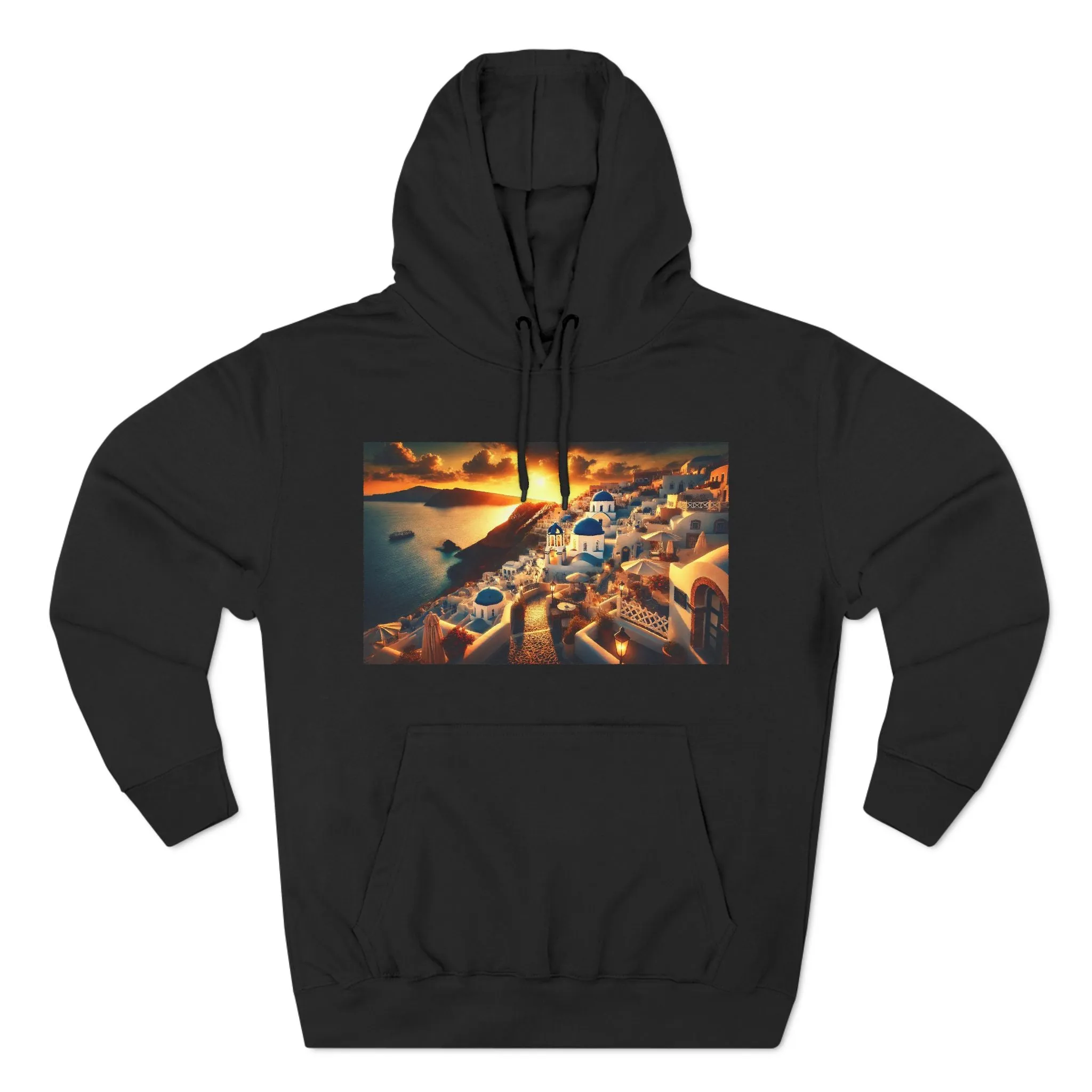 Santorini Sunset Fleece Hoodie - Cozy Travel Apparel