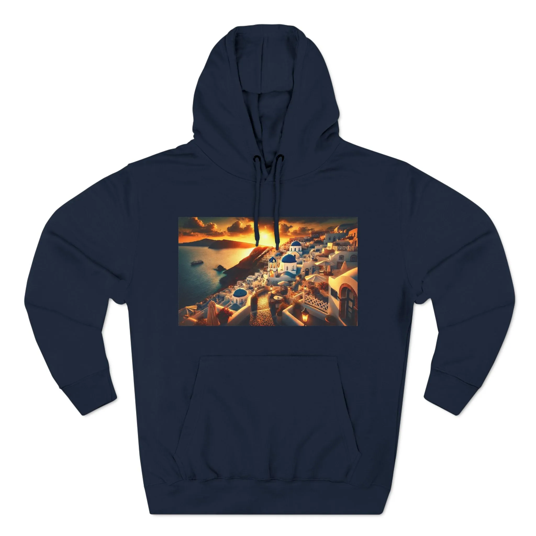 Santorini Sunset Fleece Hoodie - Cozy Travel Apparel