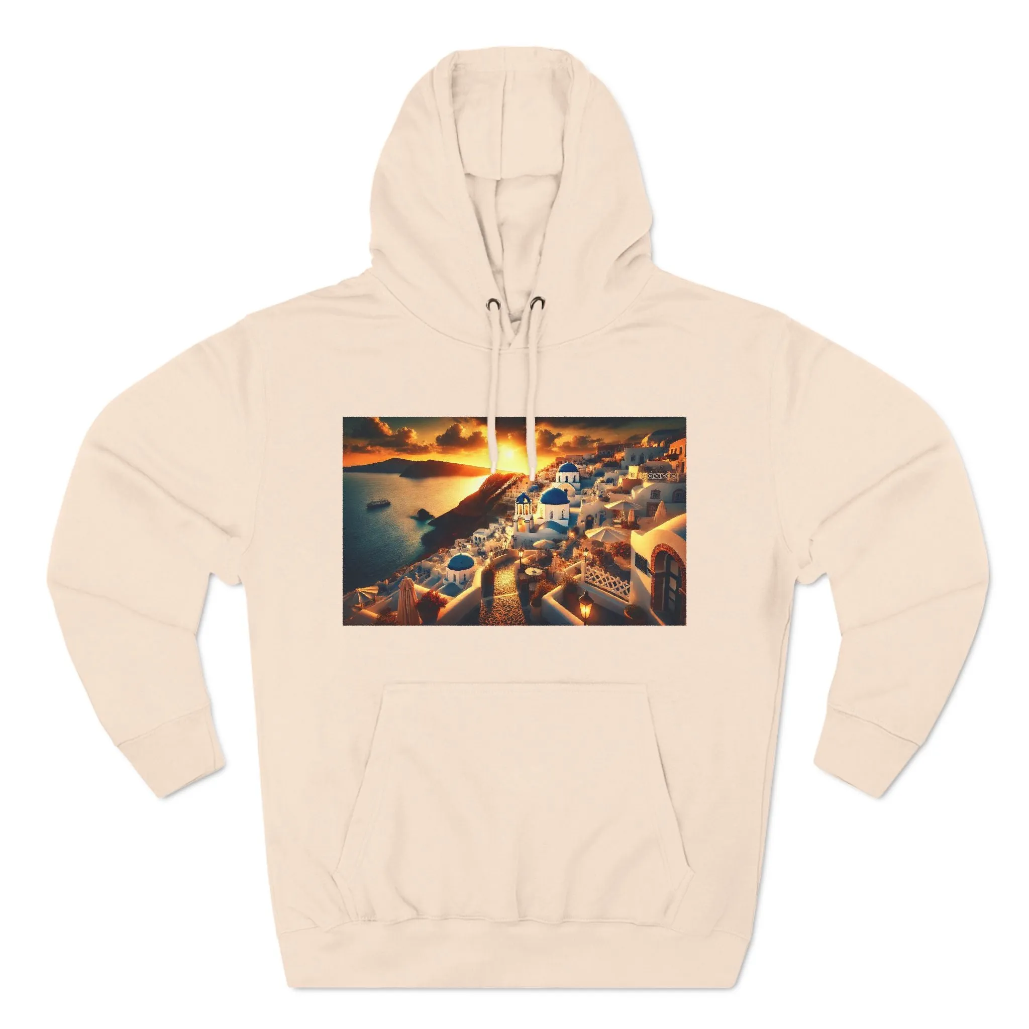 Santorini Sunset Fleece Hoodie - Cozy Travel Apparel