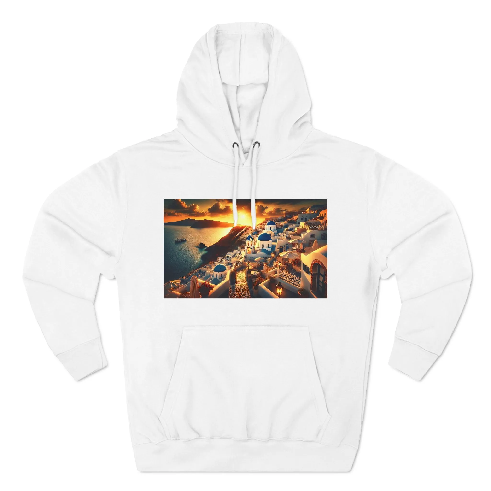 Santorini Sunset Fleece Hoodie - Cozy Travel Apparel
