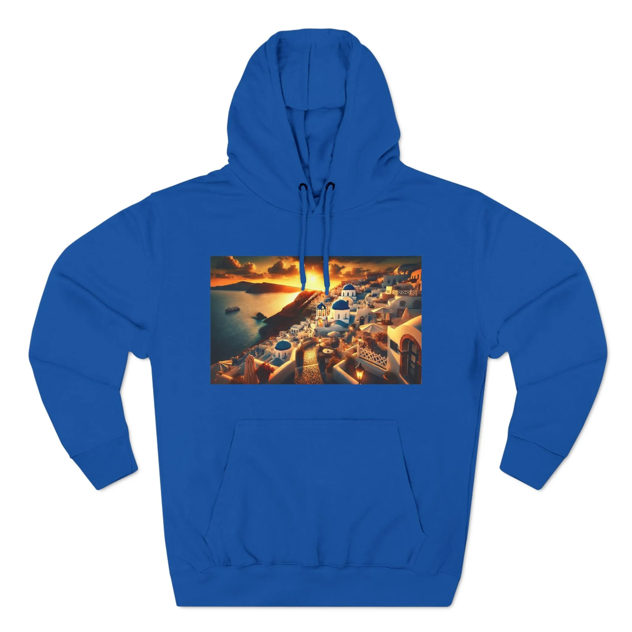 Santorini Sunset Fleece Hoodie - Cozy Travel Apparel
