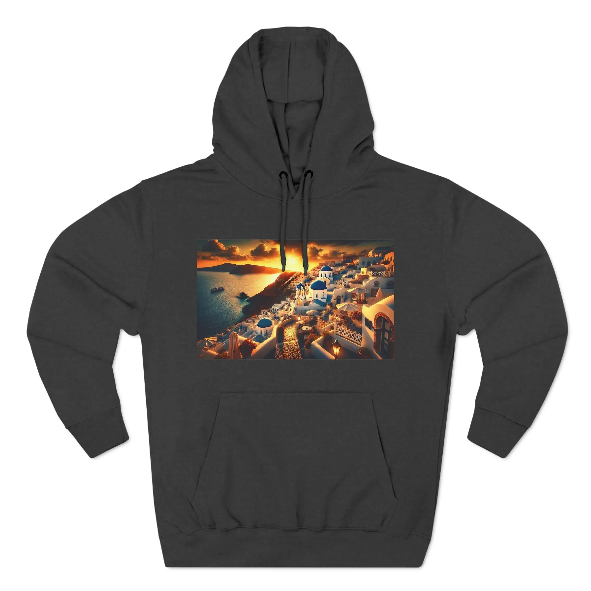 Santorini Sunset Fleece Hoodie - Cozy Travel Apparel