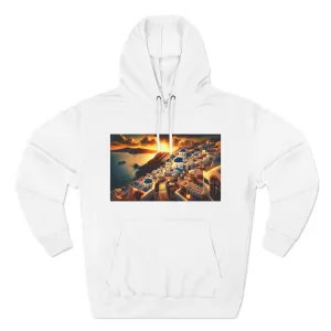 Santorini Sunset Fleece Hoodie - Cozy Travel Apparel